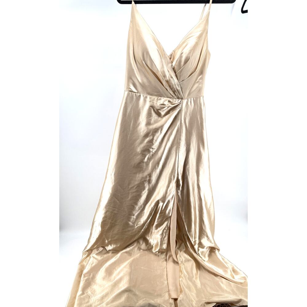 Champagne Satin Wedding Dress Lace Up Bridal Gown Formal Maxi Lavetir Size 6